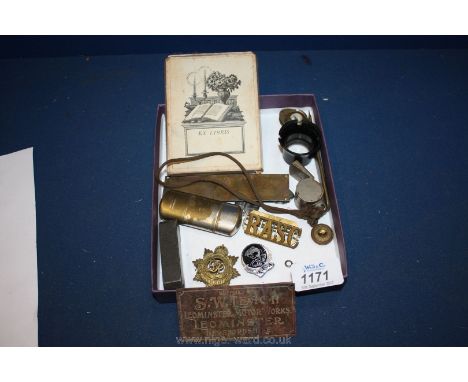 Miscellaneous military Badges, Acme whistle, compass, book plates, etc.