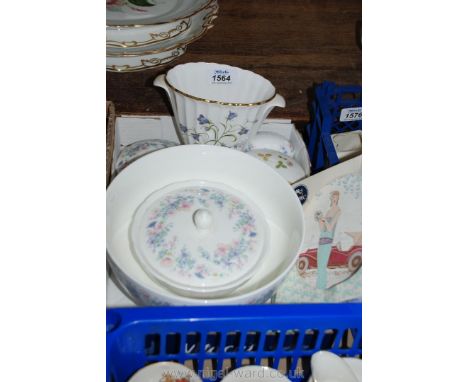 A quantity of china including 6" Poole pottery plate 'Lady with car',  Wedgwood 'Angela' lidded bowl, Spode Vase, etc. 