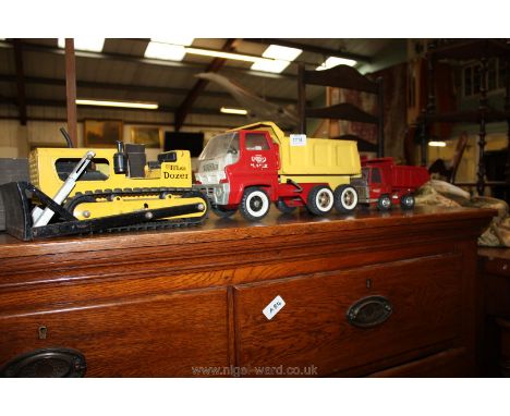 A vintage Tonka tipper Lorry, Tonka Dozer and Buddy Tipper Lorry