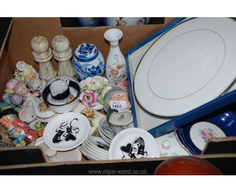 A quantity of china including trinket pots, bud vases, figures, etc. together with a Coalport dish and a Royal Worcester 'Sil