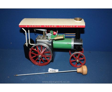 An unboxed, unfired Mamod (live) Steam Tractor/Traction Engine, complete with steering rod (one wheel retainer required)