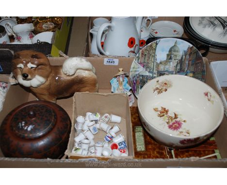 A quantity of china including Carltonware bowl, thimbles together with Davenport 'The flower seller'