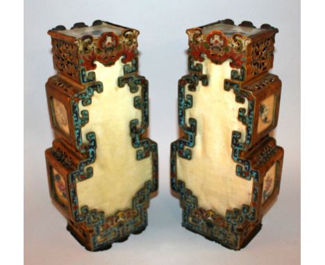 A GOOD LARGE & RARE PAIR OF 18TH CENTURY CHINESE QIANLONG PERIOD CLOISONNE LANTERNS, of rectangular section and with some pai