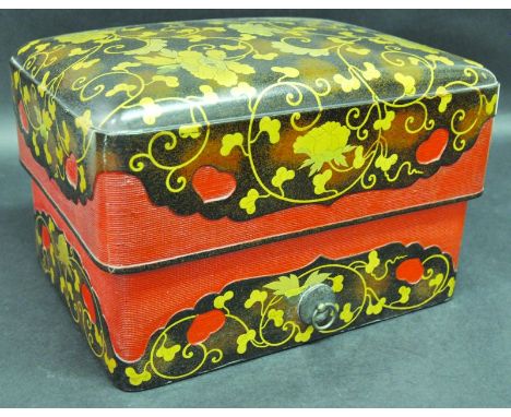 A LARGE FINE QUALITY JAPANESE EDO PERIOD RED-CORNERED INCENSE BOX & COVER, the side wrapped in coarse red cloth covered in re