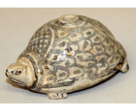 A RARE SAWANKHALOK WATER DROPPER IN THE FORM OF A TORTOISE, 14th/16th Century, its back decorated with scale and trellis patt