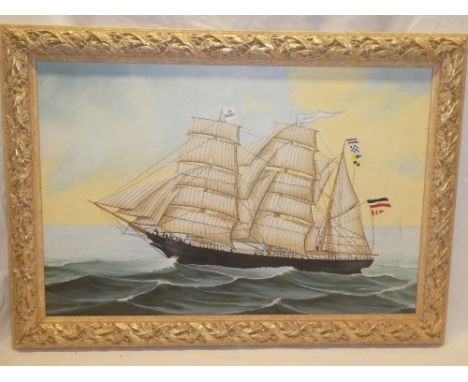 K**J**Billinger - oil on canvasThe three masted sailing ship "Minna" at sea, signed, labelled to verso, 19" x 30"