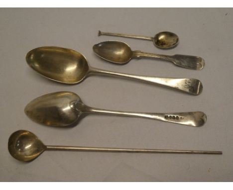 A George III "Old English" pattern serving spoon, London marks 1805; an 18th century silver serving spoon, silver long handle