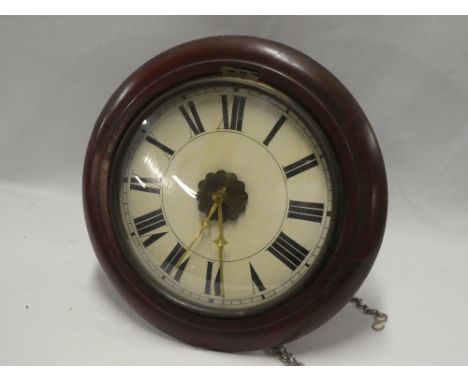 A Black Forest post-alarm wall clock with painted circular dial in polished mahogany case