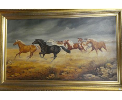 S**K**Mitchell - oil on canvasStudy of horses "The Coming Storm", signed, inscribed to verso, 23" x 42"