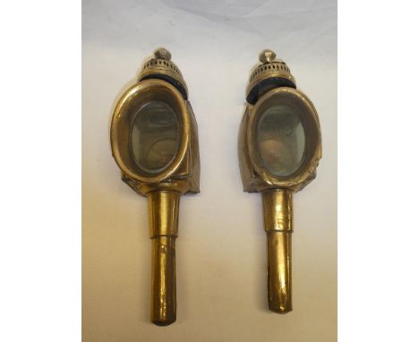 A pair of brass carriage lamps by The Limehouse Lamp Co with candle fitments