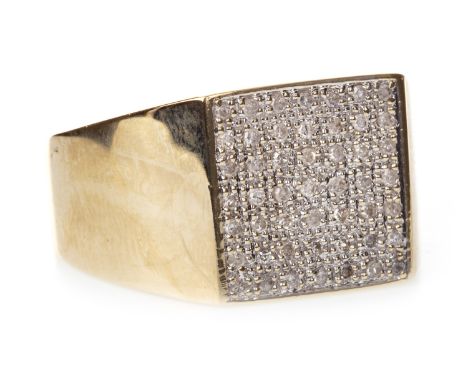 GENTLEMAN'S DIAMOND SET RING, the square bezel set with round brilliant cut diamonds totalling approximately 0.33 carats, mar