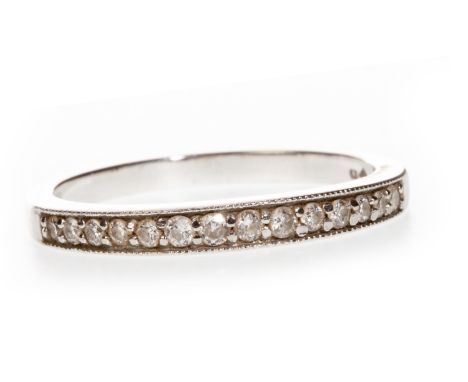 DIAMOND SET BAND, the round brilliant cut diamonds totalling approximately 0.27 carats, within a millegrain border, in platin
