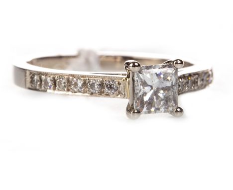 DIAMOND SOLITAIRE RING, set with a princess cut diamond with accompanying GIA report no. 2151223417 stating the diamond to be