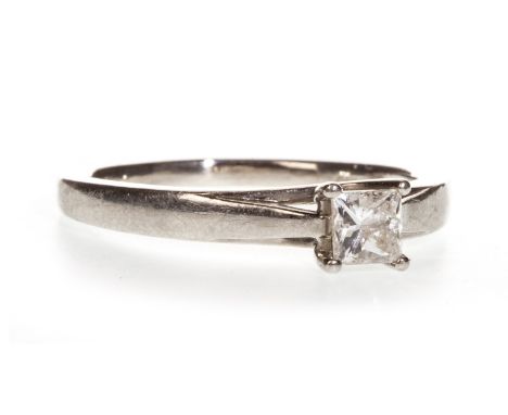 DIAMOND SOLITAIRE RING BY CANADIAN ICE, set with a princess cut diamond of approximately 0.32 carats, in platinum, size R, 4.