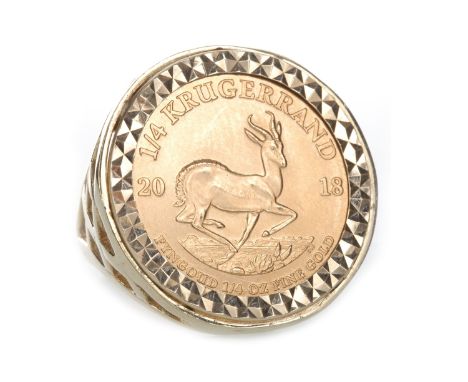 1/4 KRUGERRAND RING DATED 2018, mounted to a nine carat gold ring, size S, 13.3g