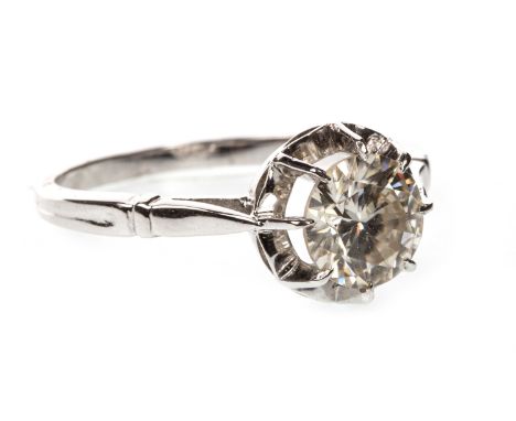 DIAMOND SOLITAIRE RING, the round brilliant cut diamond of approximately 1.35 carats, indistinct marks to the outside of the 