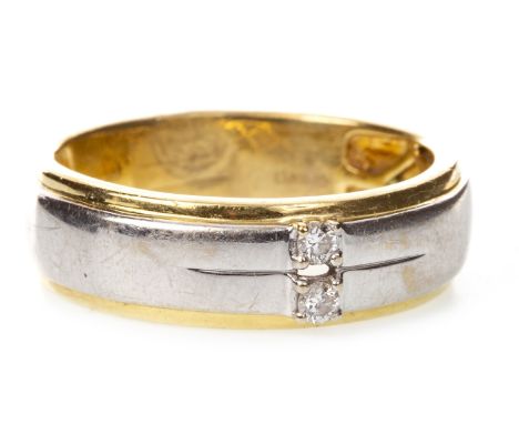 GENTLEMAN'S DIAMOND SET RING, the central white gold section set with two round brilliant cut diamonds totalling approximatel