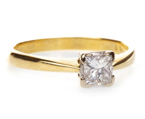 DIAMOND SOLITAIRE RING, the princess cut stone of approximately 0.50 carats, in eighteen carat gold, size N, 2.8g