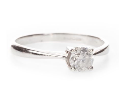 DIAMOND SOLITAIRE RING, set with a round brilliant cut diamond of approximately 0.40 carats, in nine carat gold, size Q 1/2, 