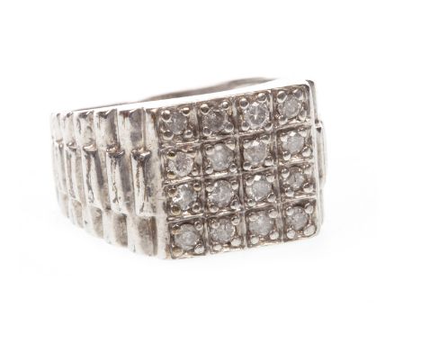 GENTLEMAN'S DIAMOND RING, the square bezel set with round brilliant cut diamonds totalling approximately 0.20 carats, carats,
