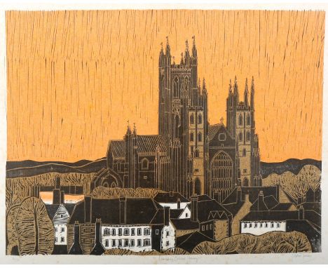 Robert Tavener, linocut print, Canterbury Cathedral (morning), sheet 54cm x 69cm, and winter paddock, artist's proof, 46cm x 
