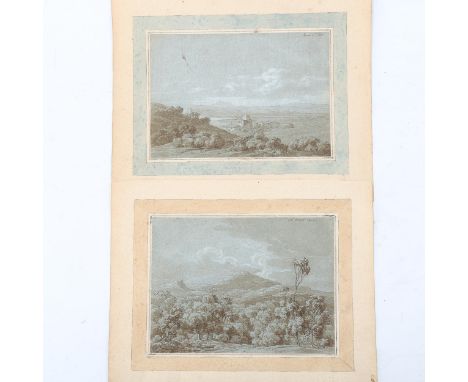 18th century Italian School, 2 sepia watercolours on laid and watermarked blue paper, 15cm x 20cm, unframedImage with buildin