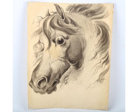 R Miller, 19th century watercolour, horse study, signed and dated 1844, 29cm x 22cm, unframedSlight paper discolouration 