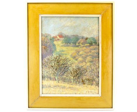 J D Simpson, oil on board, farm landscape, signed, 60cm x 44cm, framedGood original condition, would benefit from a light cle