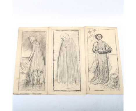 3 Belle Epoque charcoal drawings, studies for panels, sheet size 38cm x 20cm, unframed (3)Slight paper discolouration and a f