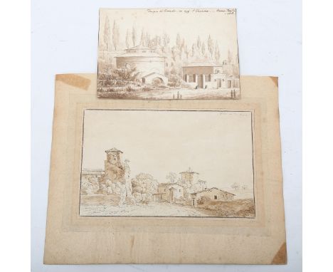18th/19th century Italian School, 2 sepia watercolours on wove paper, Italian buildings, largest 13cm x 21cm, unframedBoth ha