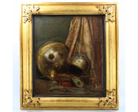 Howard, oil on canvas, still life armour, with another similar painting on reverse, signed, 76cm x 68cm, framedVery good orig