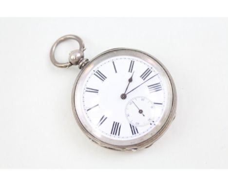 Mens Vintage Engraved Open Face Fine Silver Pocket Watch Key-Wind Working