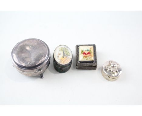 4 x .900 &amp; .925 sterling silver pill / trinket boxes inc edwardian etc
