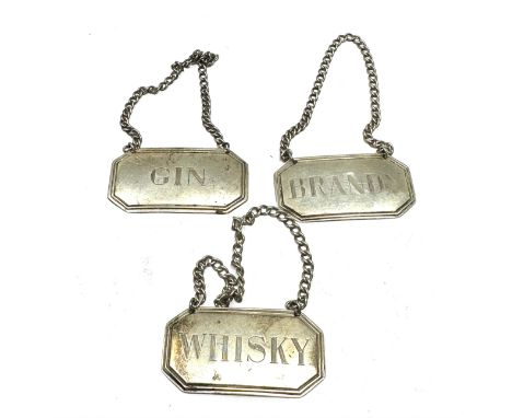 3 vintage silver wine labels