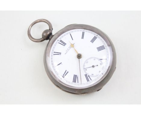 Mens Vintage Engraved Open Face .925 Silver Pocket Watch Key-Wind Working