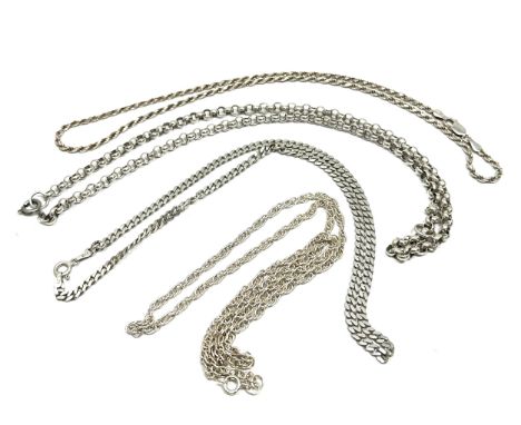 4 vintage silver necklace chains weight 46g