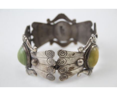 Mexico Sterling Silver Bangle inc. Gemstone, Etched Design 50g
