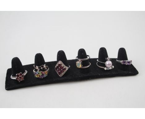 Collection of Sterling Silver Gemstone Rings inc. Opal, Garnet, Topaz x 8 19g