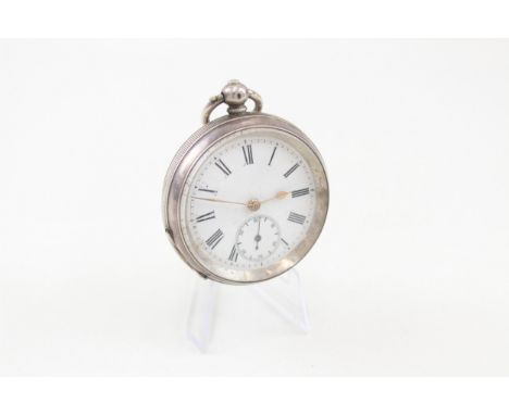 Mens Vintage Engraved Open Face .935 Silver Pocket Watch Key-Wind Working