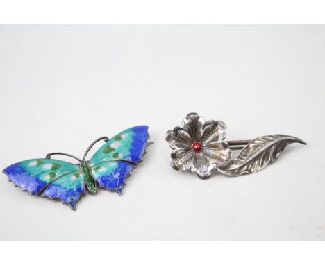 Collection of Sterling Silver Vintage Brooches inc. Enamel Butterfly x 2 19g