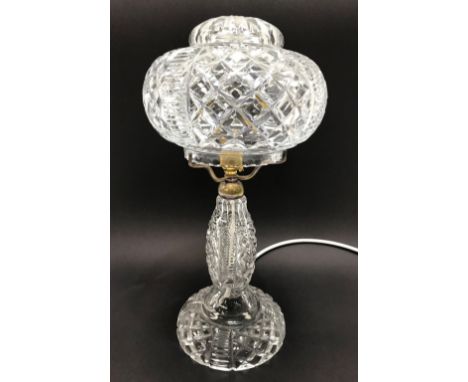 Cut glass table lamp with mushroom shade, height 41cm.