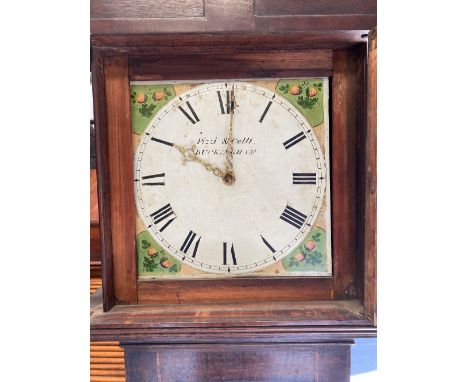 A 30 hour long case clock, the 11in painted enamel dial signed Pizzi &amp; Cetti, Buckingham, within oak cross-banded and inl