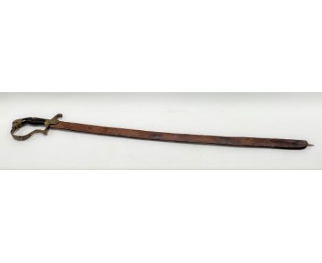 An officer's dress sword with brass scabbard and ceramic grip, with associated brown leather sheath, length overall 94cm.