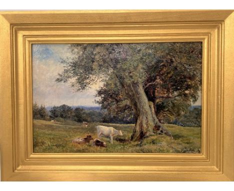 FREDERICK WILLIAM N WHITEHEAD (1853-1938) Cattle resting under trees Oil on canvas Signed Cow and boy bust oil sketch to the 