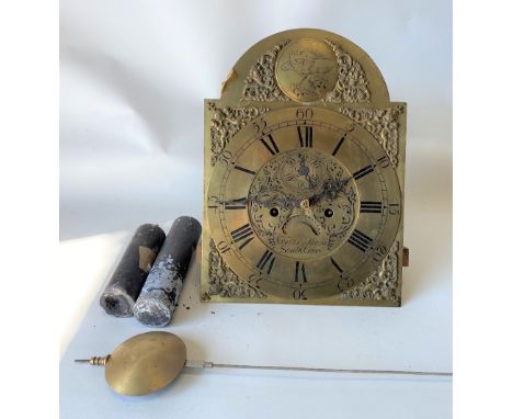 An eight day long case clock movement, the 12in brass arched dial signed Chas Dollorn South Cave, height 210cm.