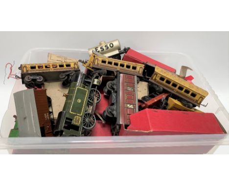 A collection of boxed Hornby Meccano limited trains and rolling stock, with boxes and track, including an Esso tanker, a cloc