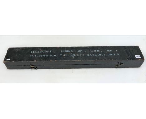 A British military issue lining-up telescope, gun, MK.I. No.654, within original pine case, length 81cm.