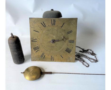 A 30 hour long case clock movement with 10in brass square dial signed Rich Wright Witham