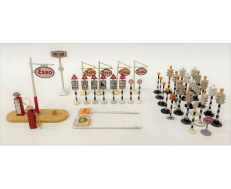 Collection of diecast road signs by Dinky and others.