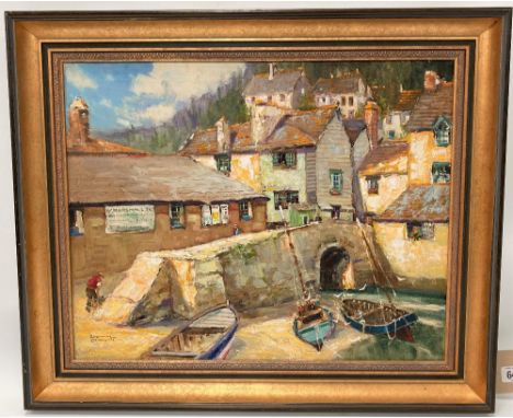 GODWIN BENNETT (1888-1950) A.R.R. 'The House on the Props, Polperro', Oil on canvas, Signed, 40cm x 50cm
